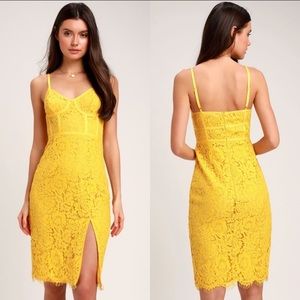 Lulu’s love me right yellow lace bodycon dress